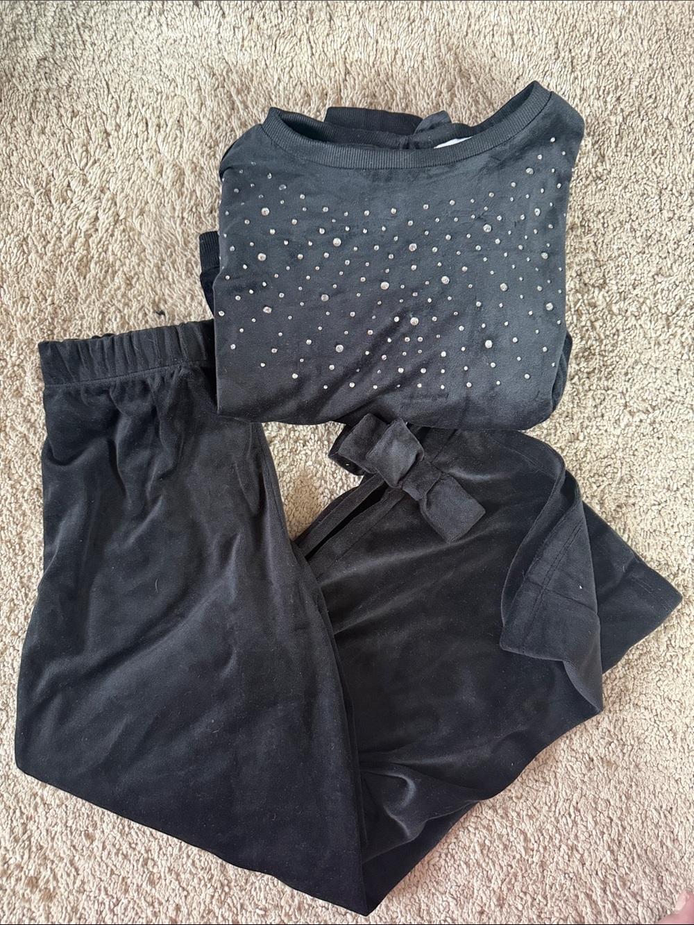 Black Women's Velvet Pants & Studded Top Set
